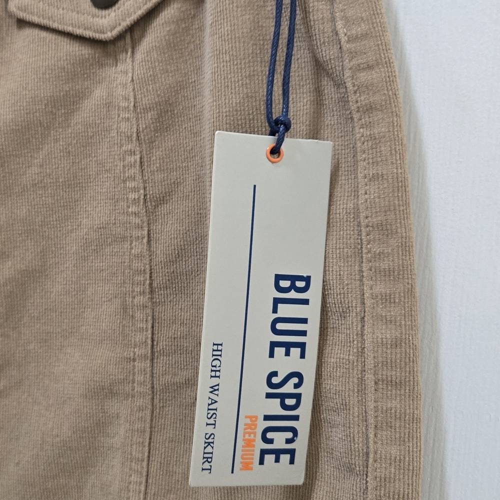 Blue Spice Mini Skirt Corduroy Beige Button Down A Line Lightweight Sz 11 NWT - Picture 4 of 6